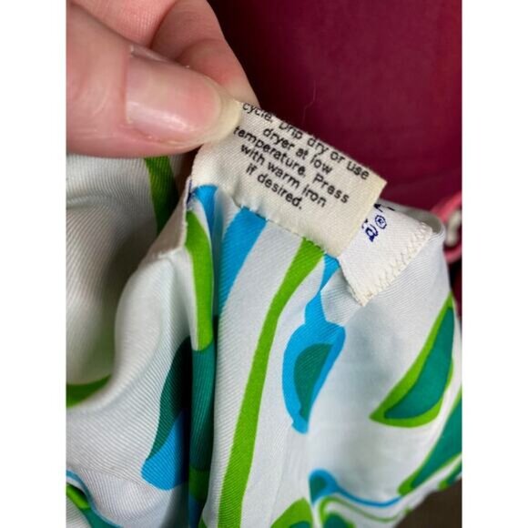 shirt dress floral vintage 1960s mod flower power white blue green - Picture 11 of 12